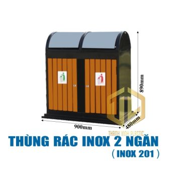 Thùng rác inox 2 ng?n gi? g?